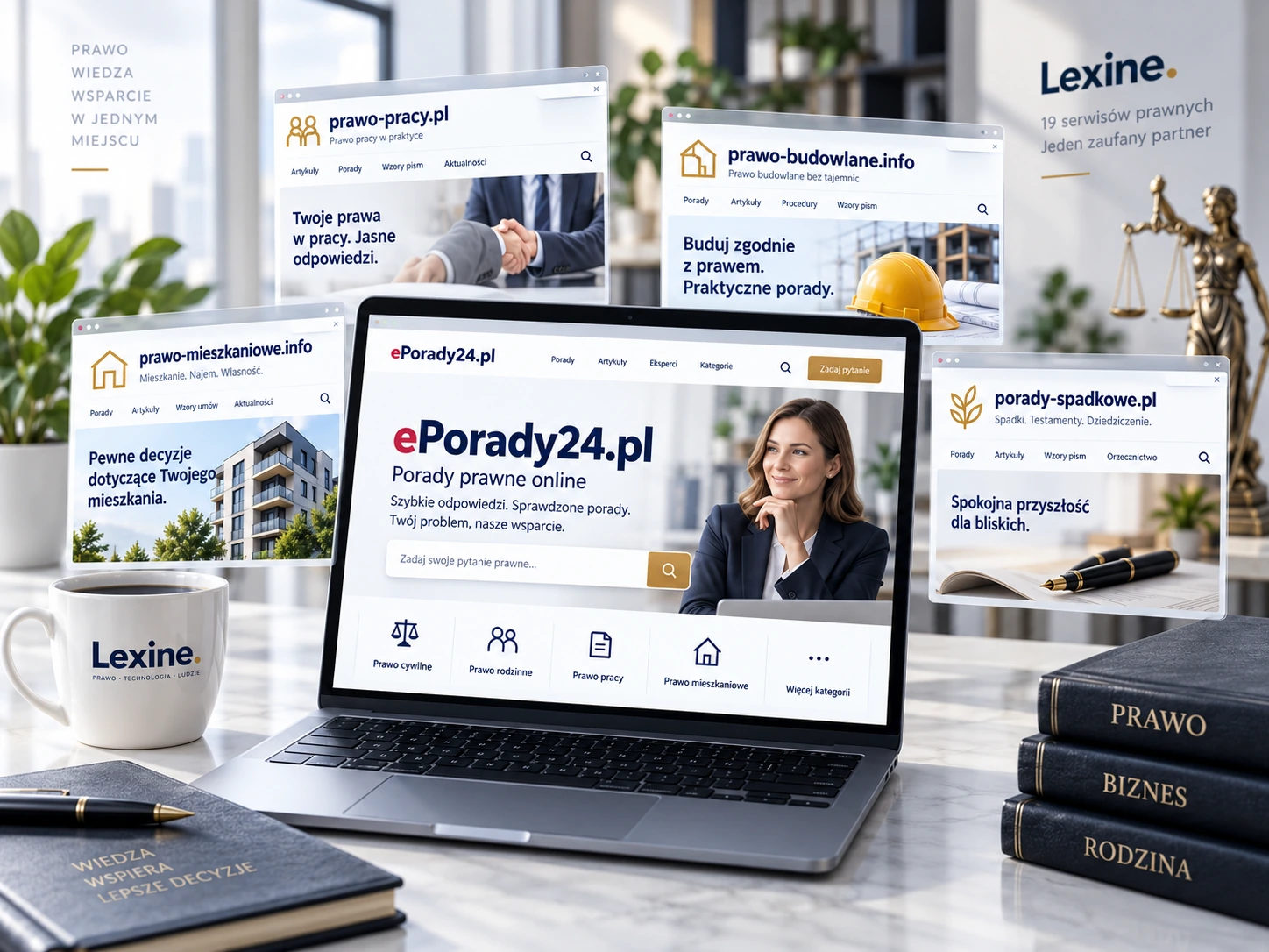 Sieć serwisów prawnych Lexine z ePorady24.pl na pierwszym planie